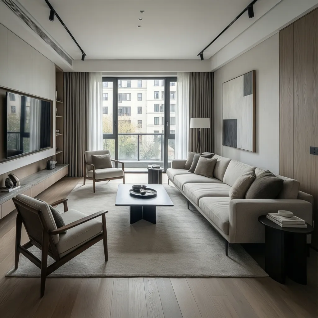 Interior moderno con muebles de líneas simples
