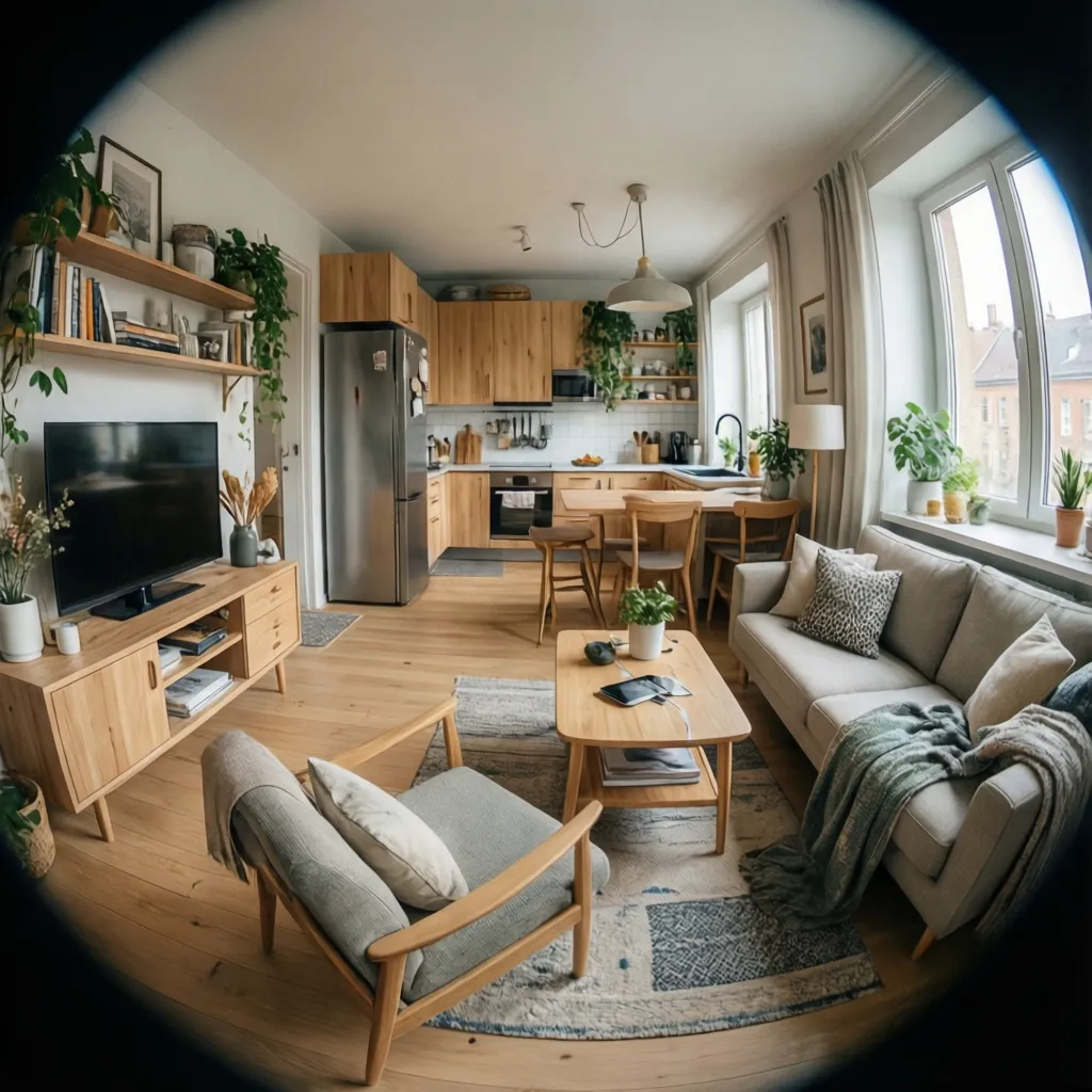 Diseño optimizado de un apartamento pequeño con distribución abierta