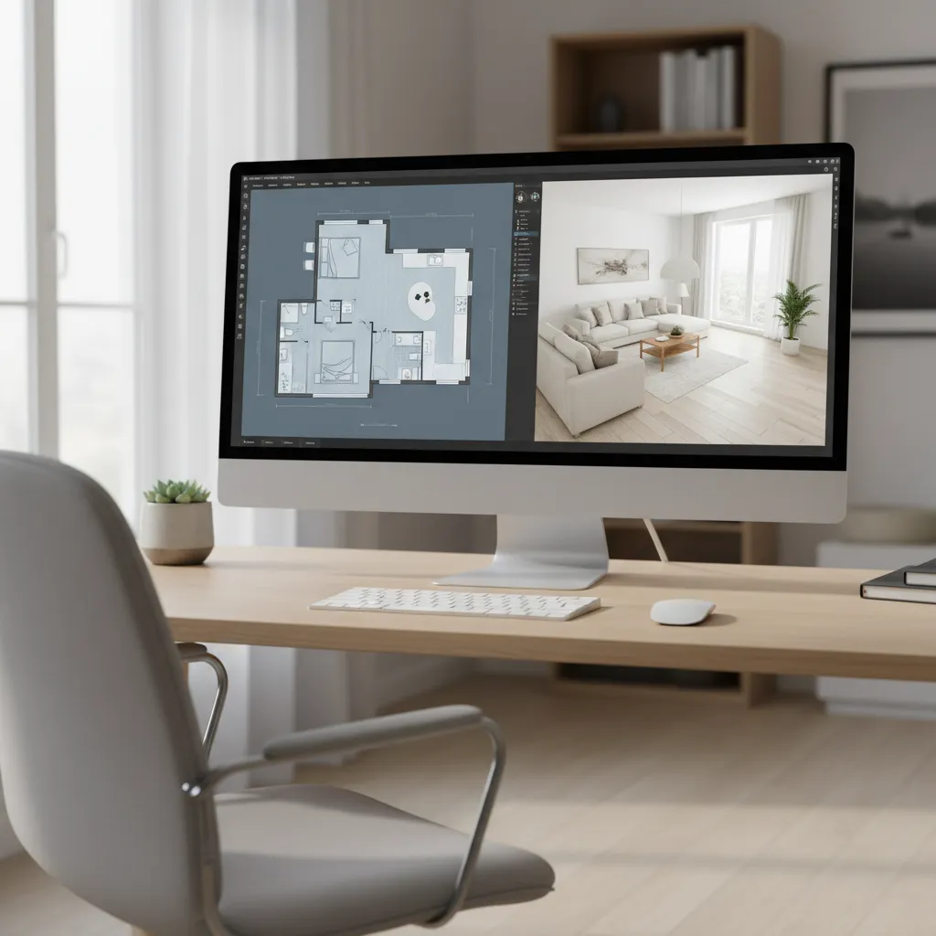 Planificación de diseño interior en software con vista 2D y 3D