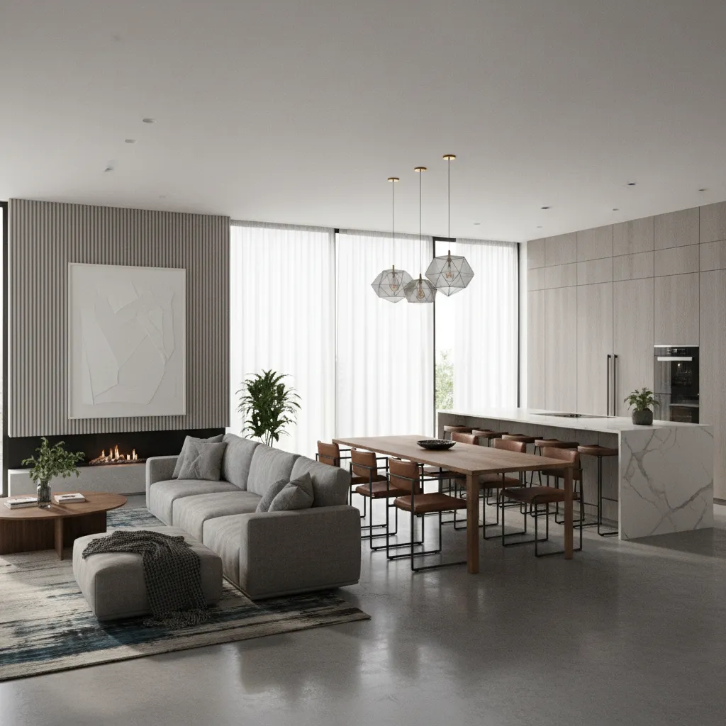 Render 3D de diseño interior de una vivienda