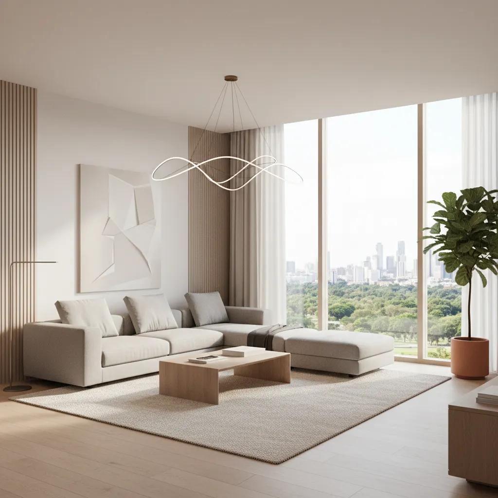 Render 3D de un salón moderno utilizado en proyectos de interiorismo