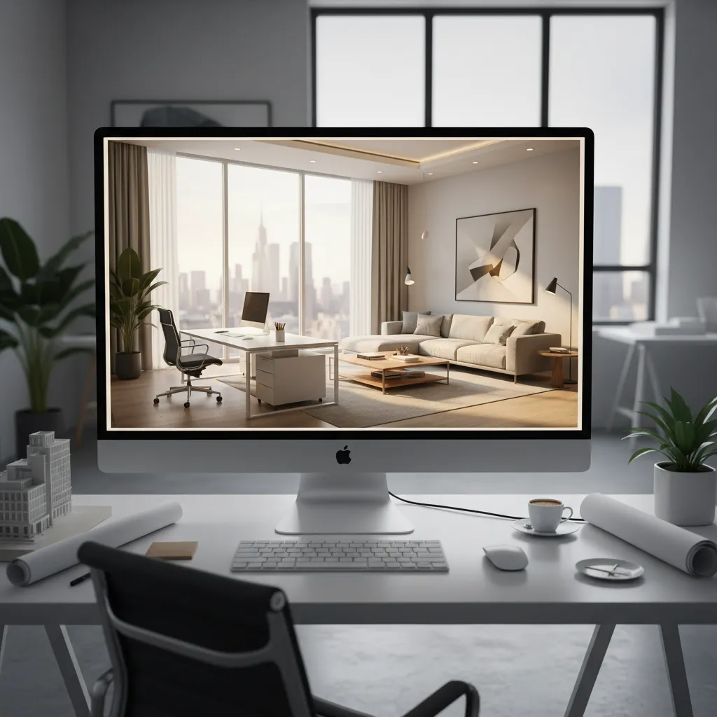 Render 3D de un espacio interior moderno en proceso de diseño