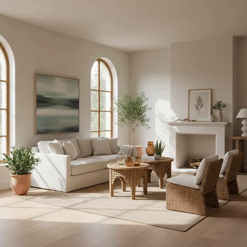 Salón moderno con diseño interior elegante y luminoso