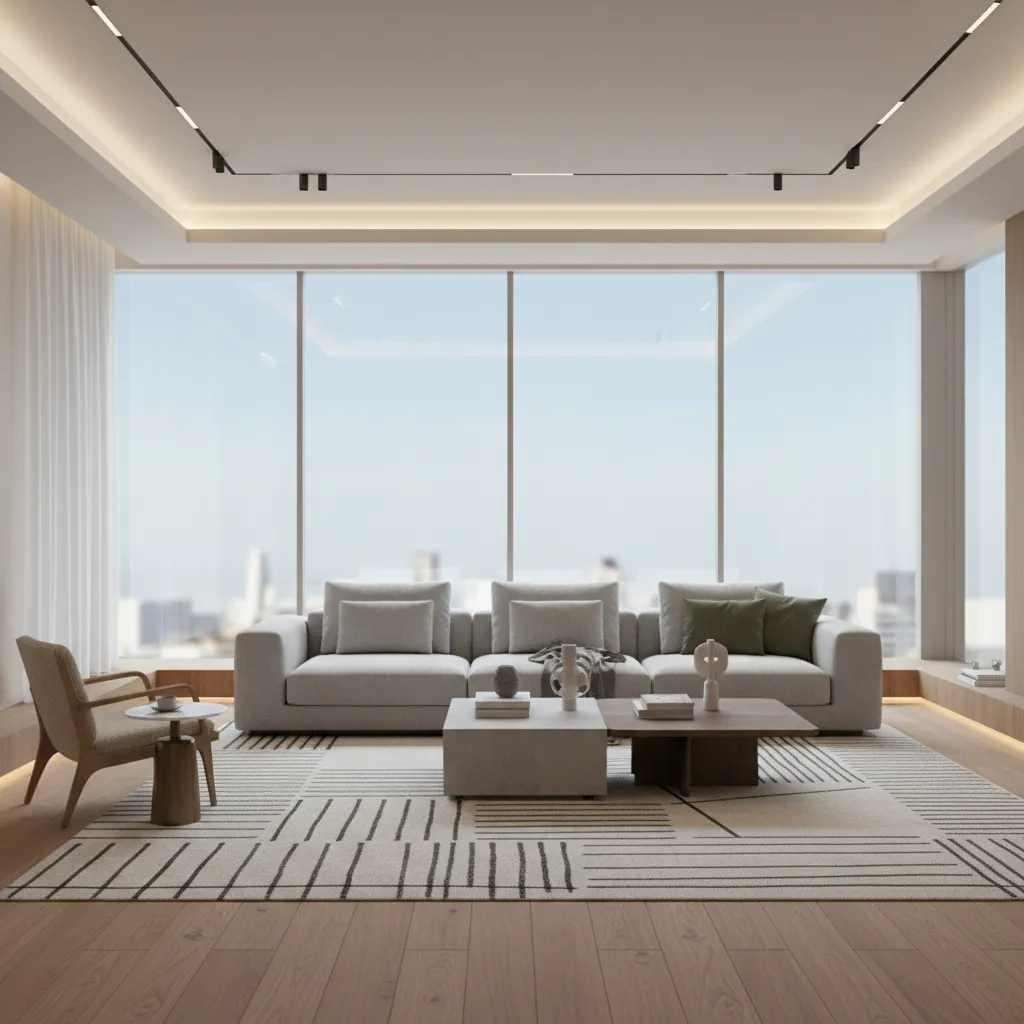 Render digital de sala moderna creado en simulador de interiores