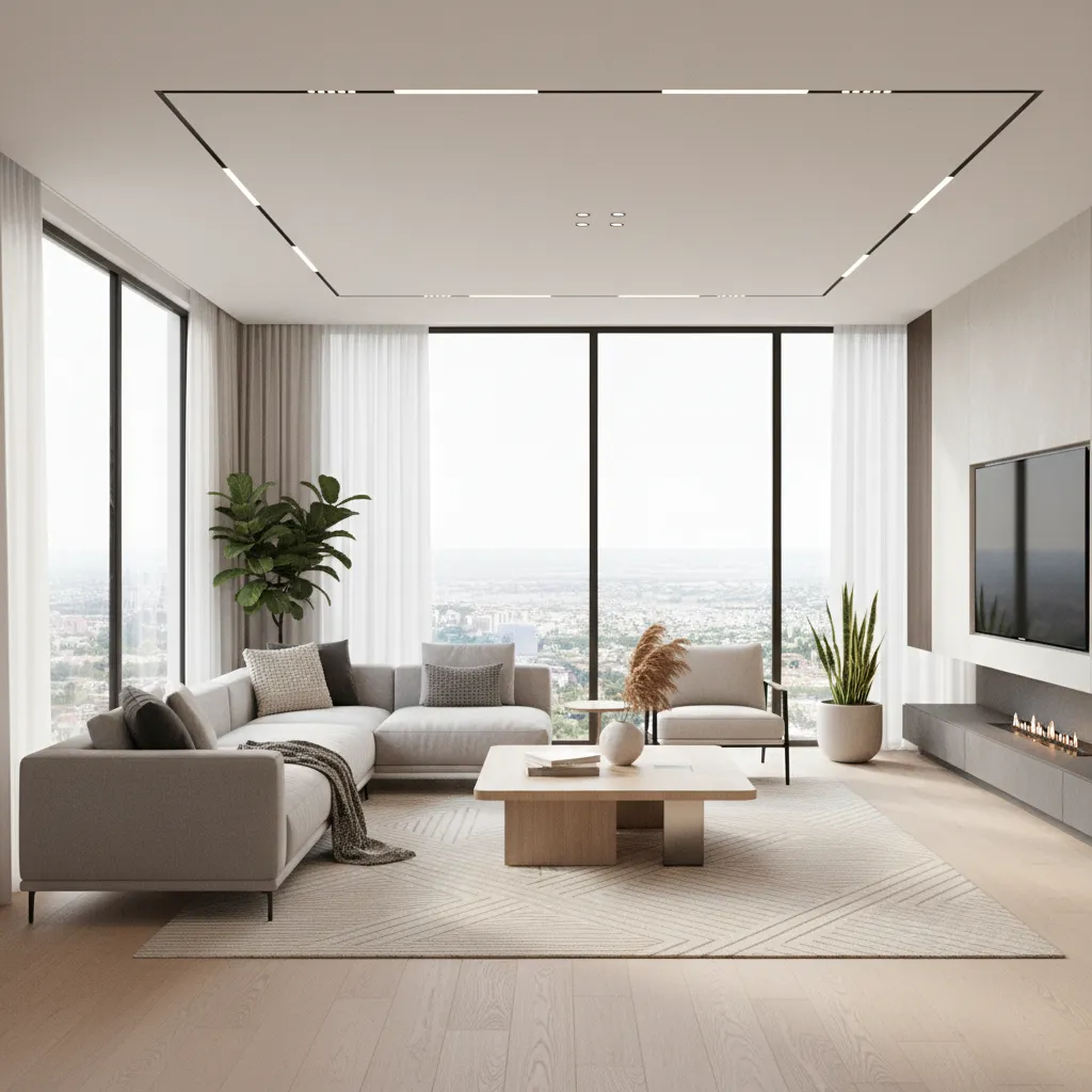 Visualización 3D de un salón moderno diseñado digitalmente