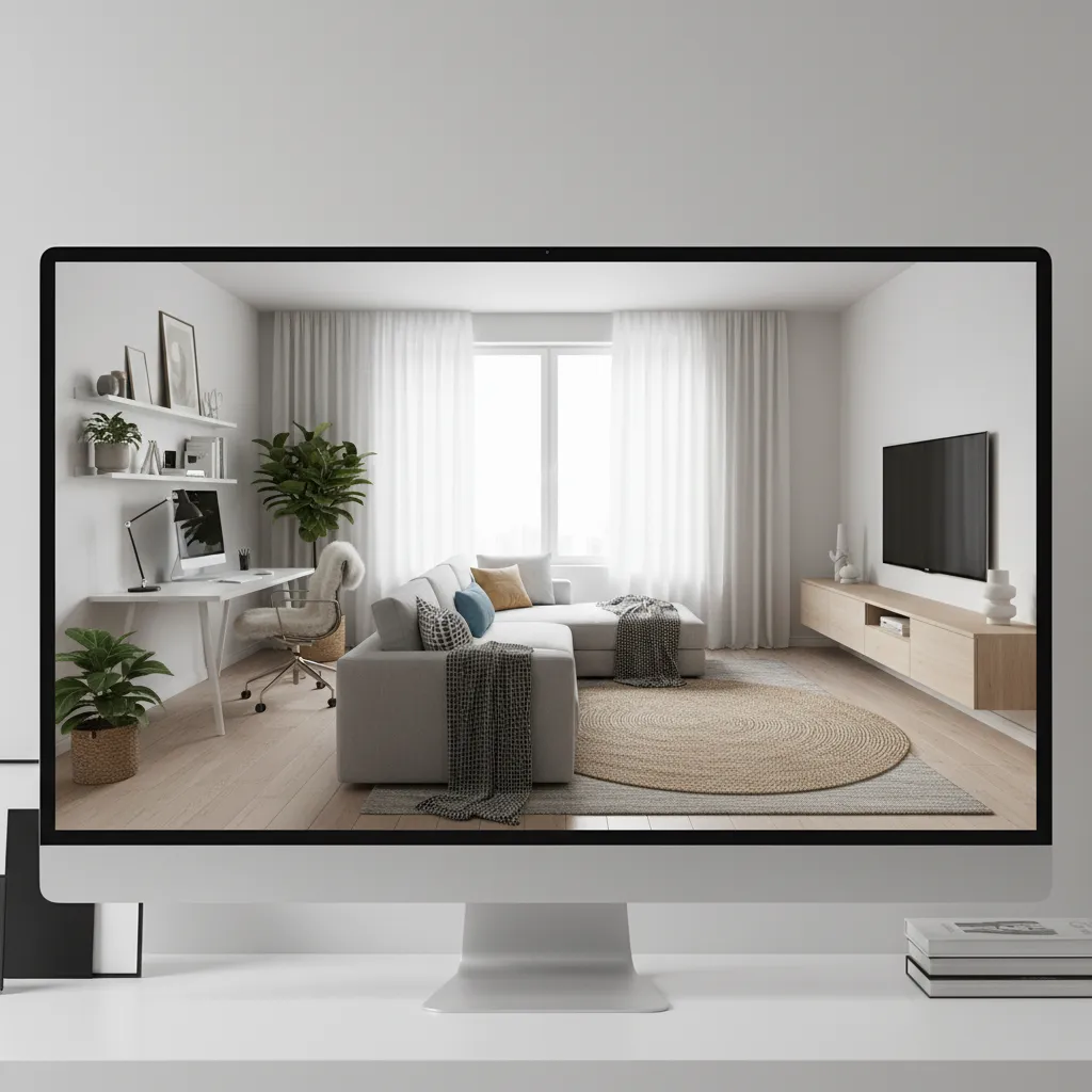 Pantalla con diseño 3D de salón moderno