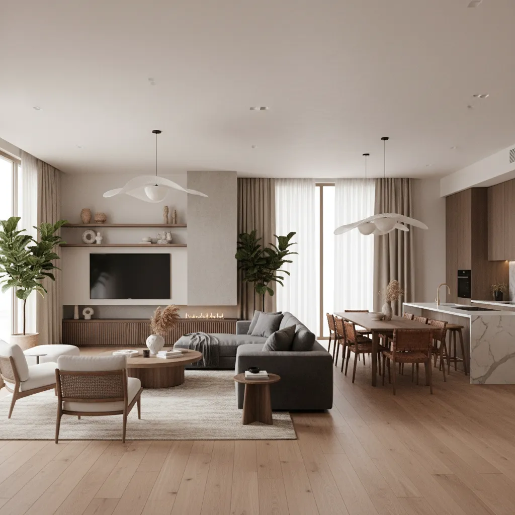 Render 3D de un apartamento moderno diseñado digitalmente