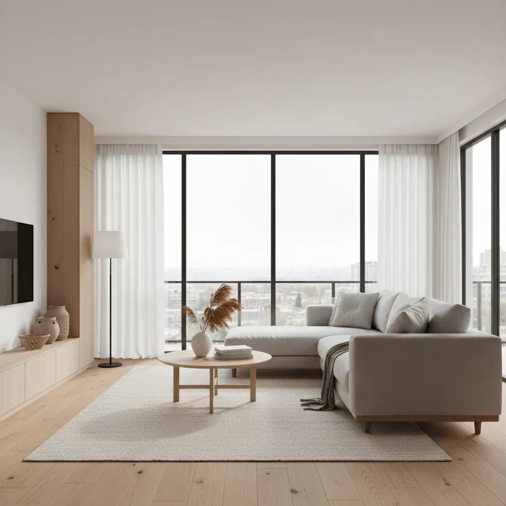 Visualización 3D de un salón moderno generado desde un plano