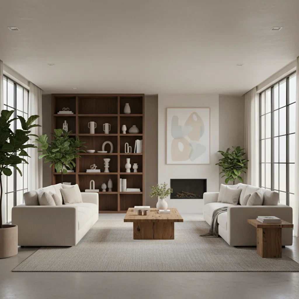Sala moderna bien diseñada con muebles contemporáneos y buena iluminación