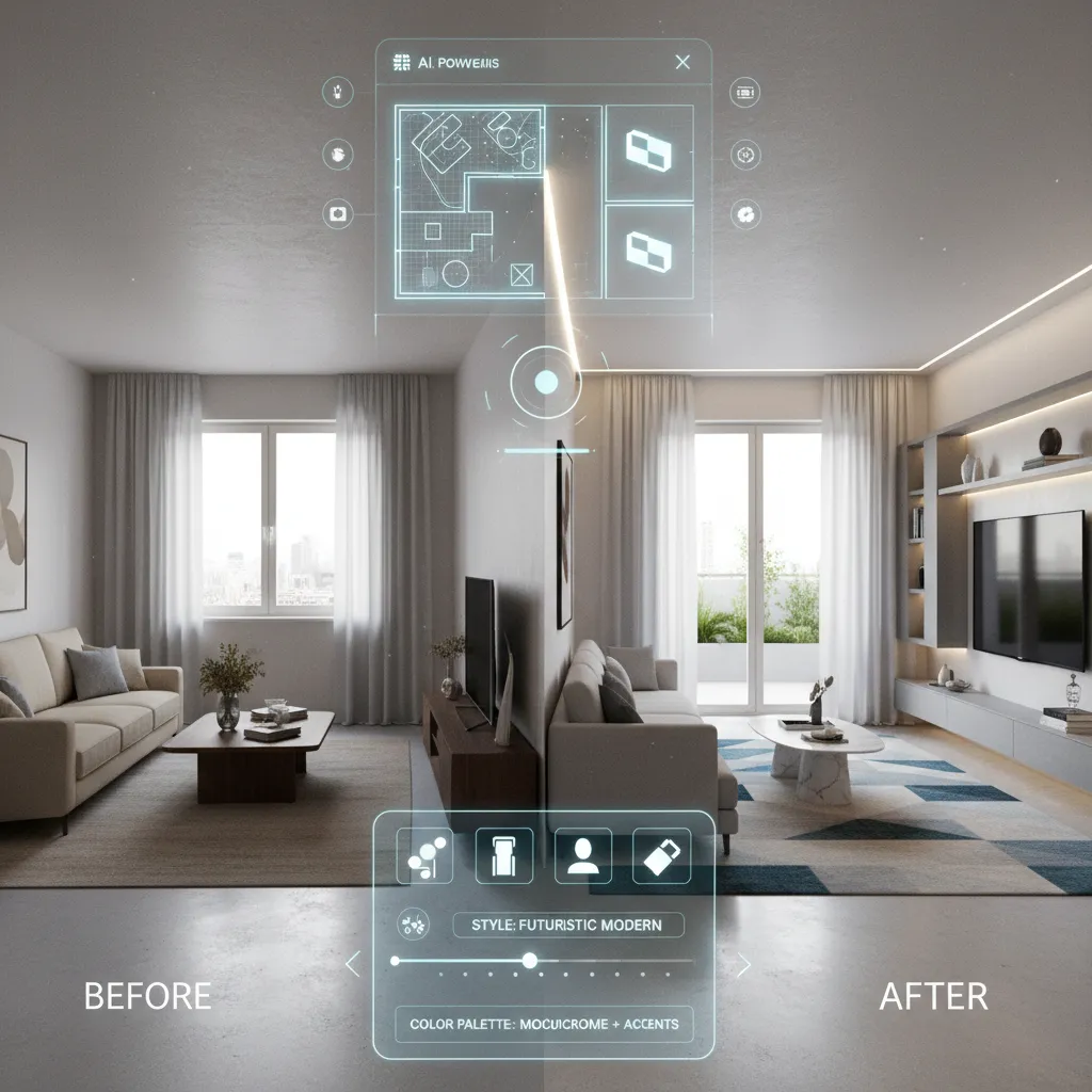 Herramienta digital generando diseño interior automáticamente con inteligencia artificial.