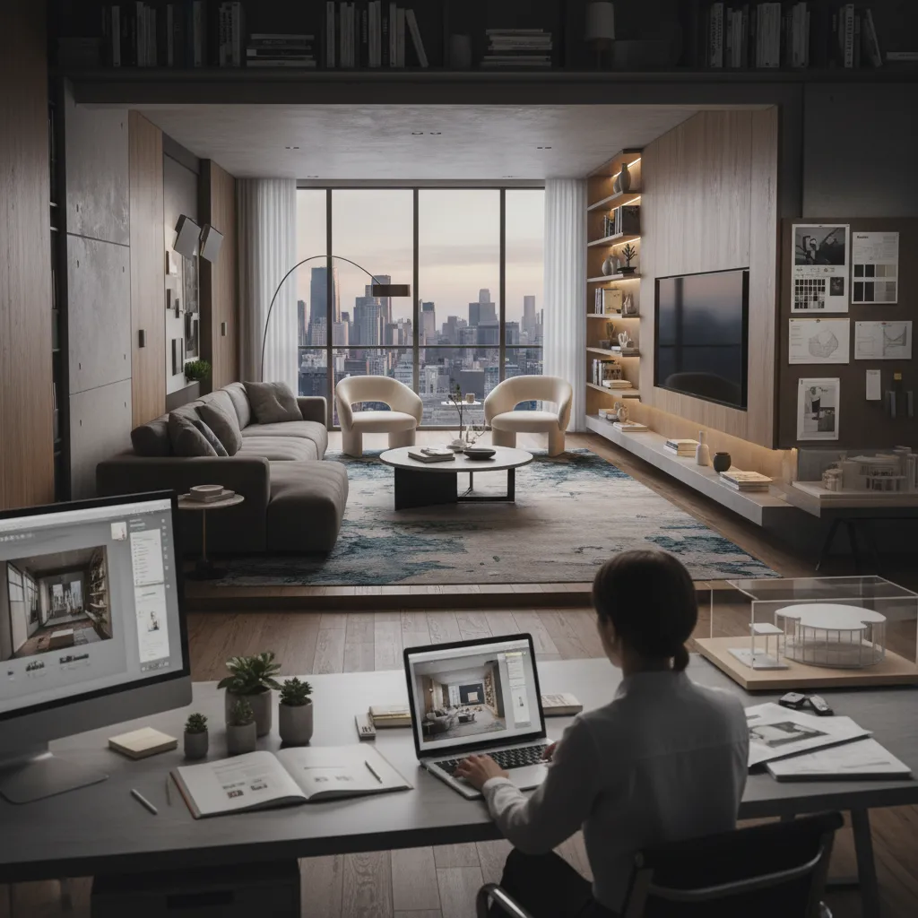 Diseño de interior generado con inteligencia artificial en un software moderno