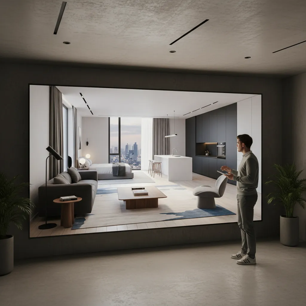 Visualización digital de un diseño de interiores generado con inteligencia artificial