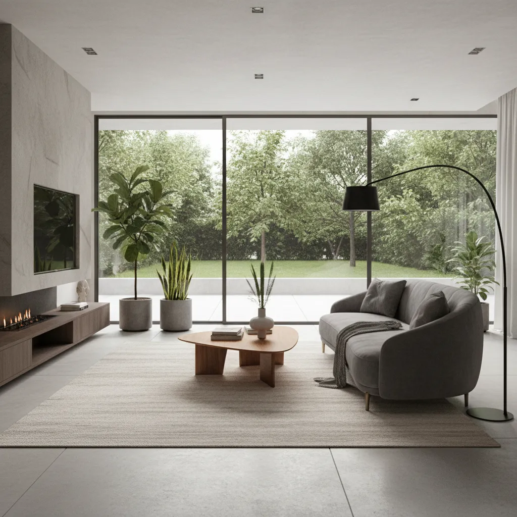 Diseño de interior generado con inteligencia artificial mostrando un salón moderno