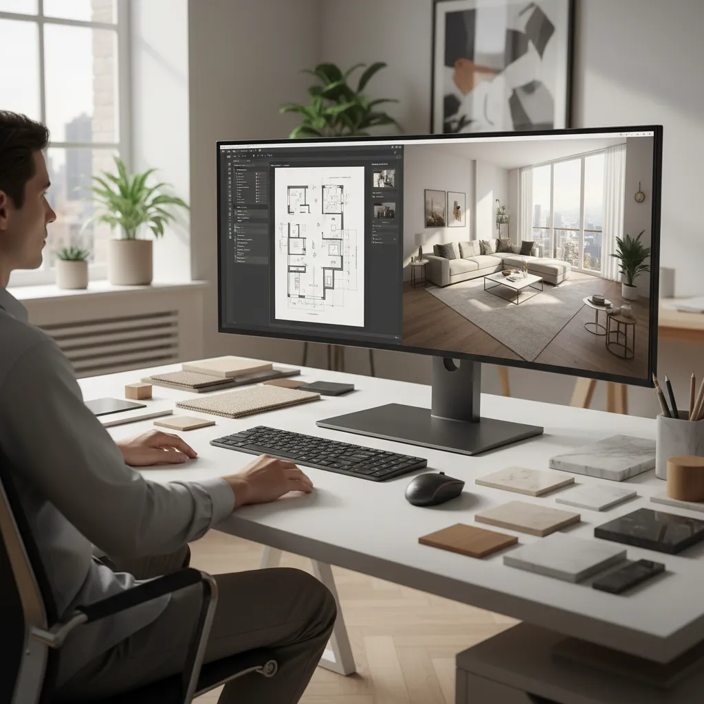 Diseñador trabajando en un modelo 3D de una vivienda