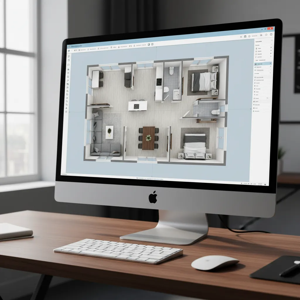 Diseño digital de la distribución de un apartamento en software 3D