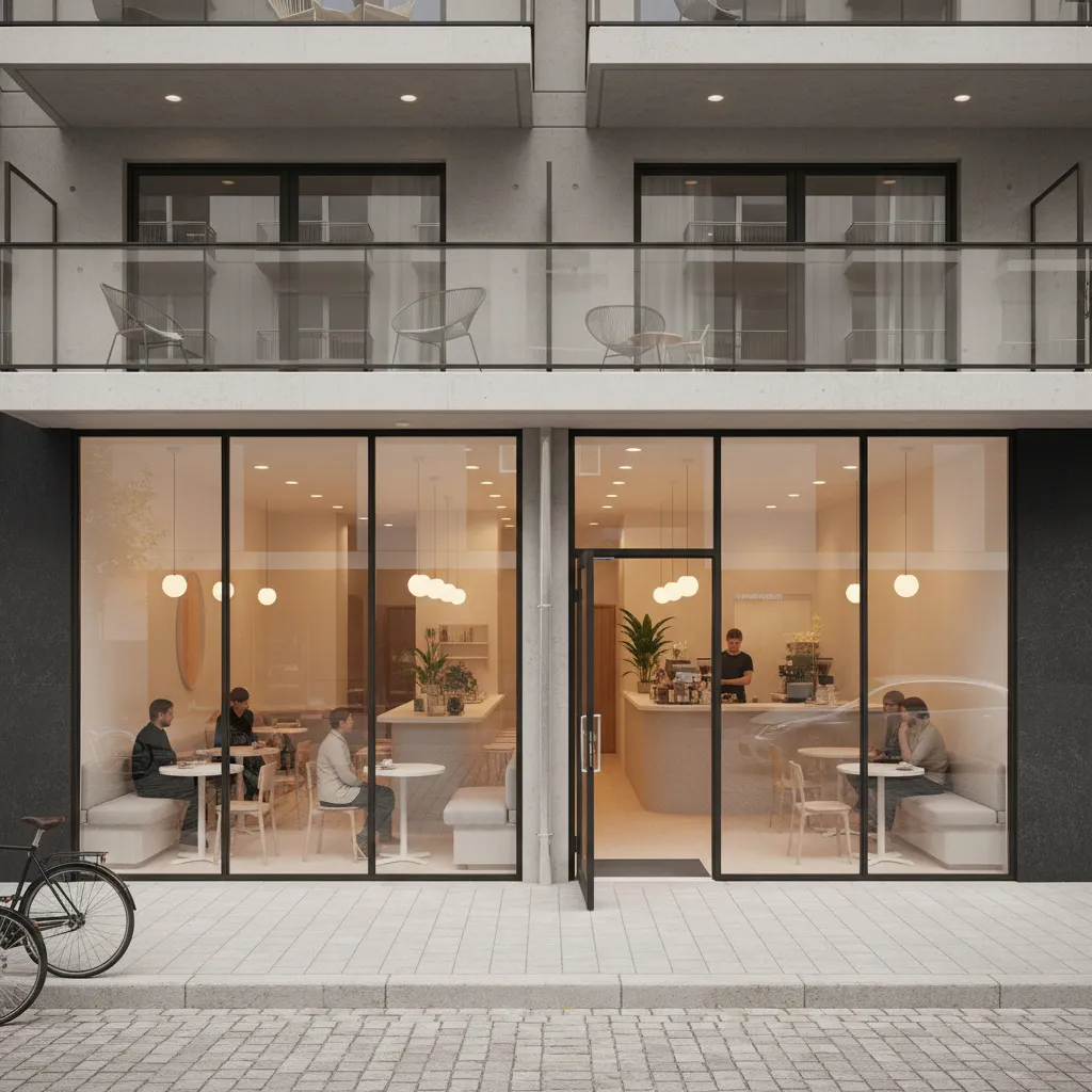 Local comercial tipo cafetería en planta baja de edificio residencial