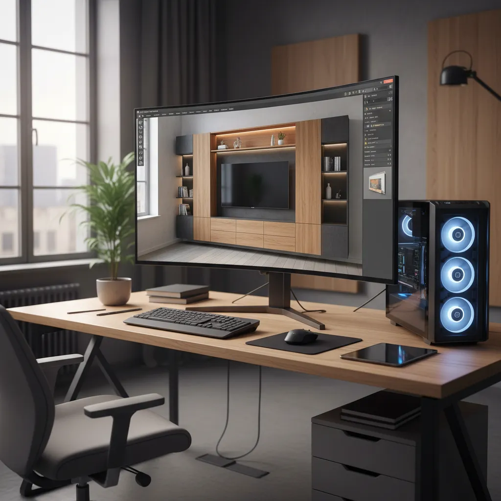 Diseño de mueble a medida en modelo 3D para un salón moderno