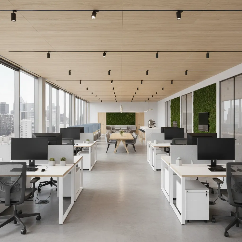 Interior moderno de oficina diseñado con mobiliario contemporáneo
