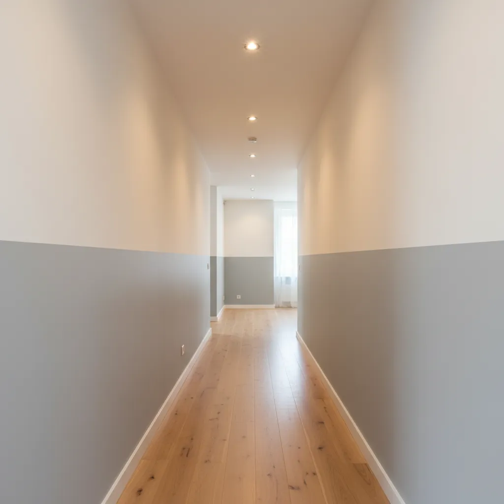 Diseño de pasillo interior con dos colores