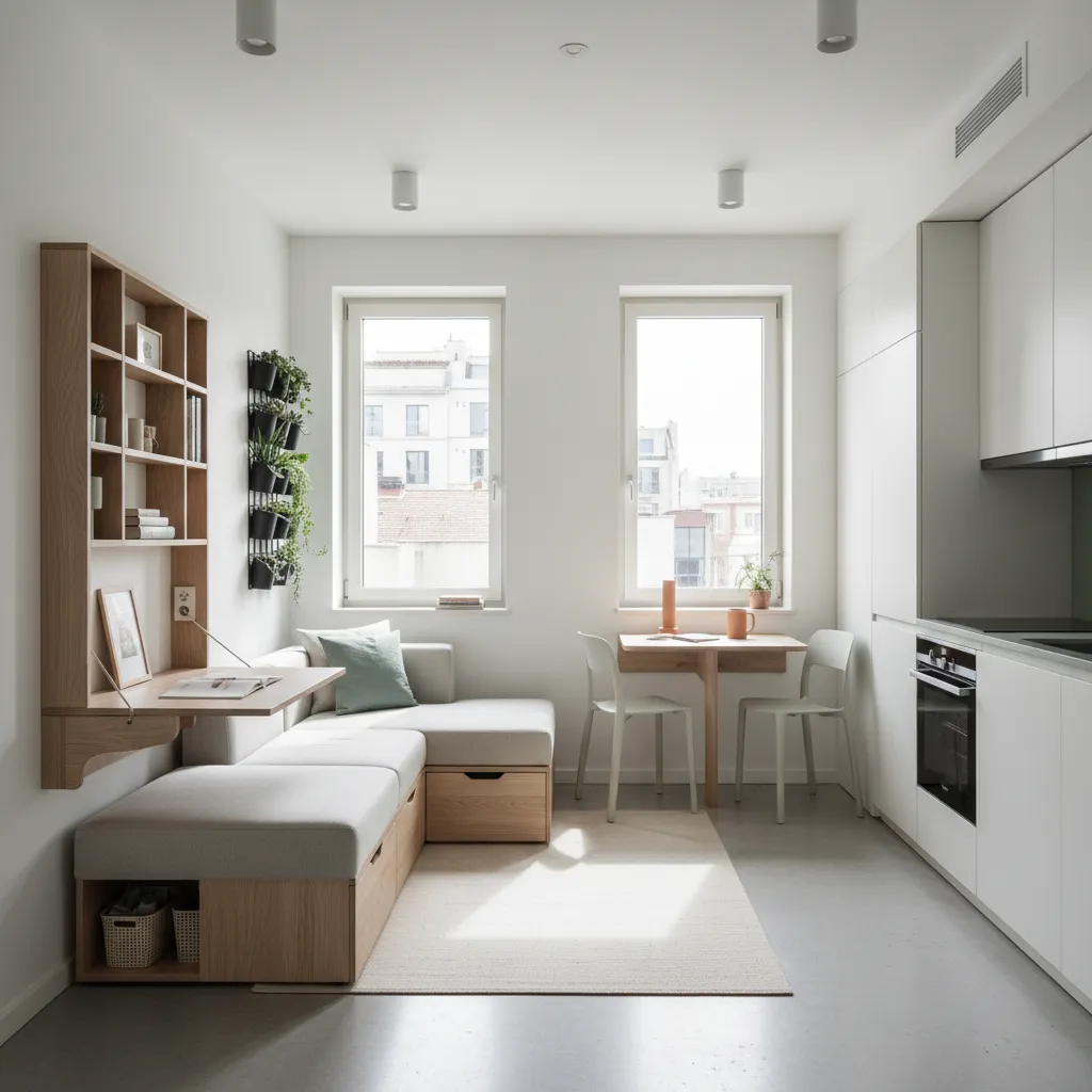 Apartamento pequeño optimizado con muebles multifuncionales