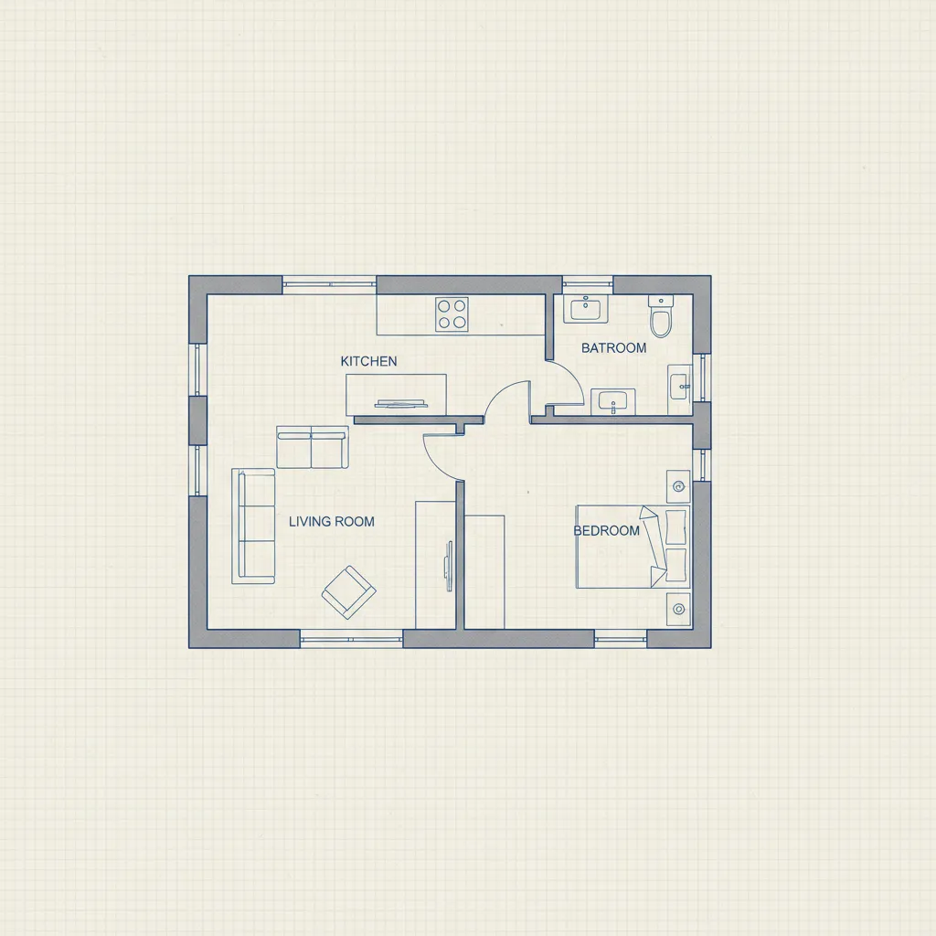 Plano de casa en 2D mostrando distribución de habitaciones