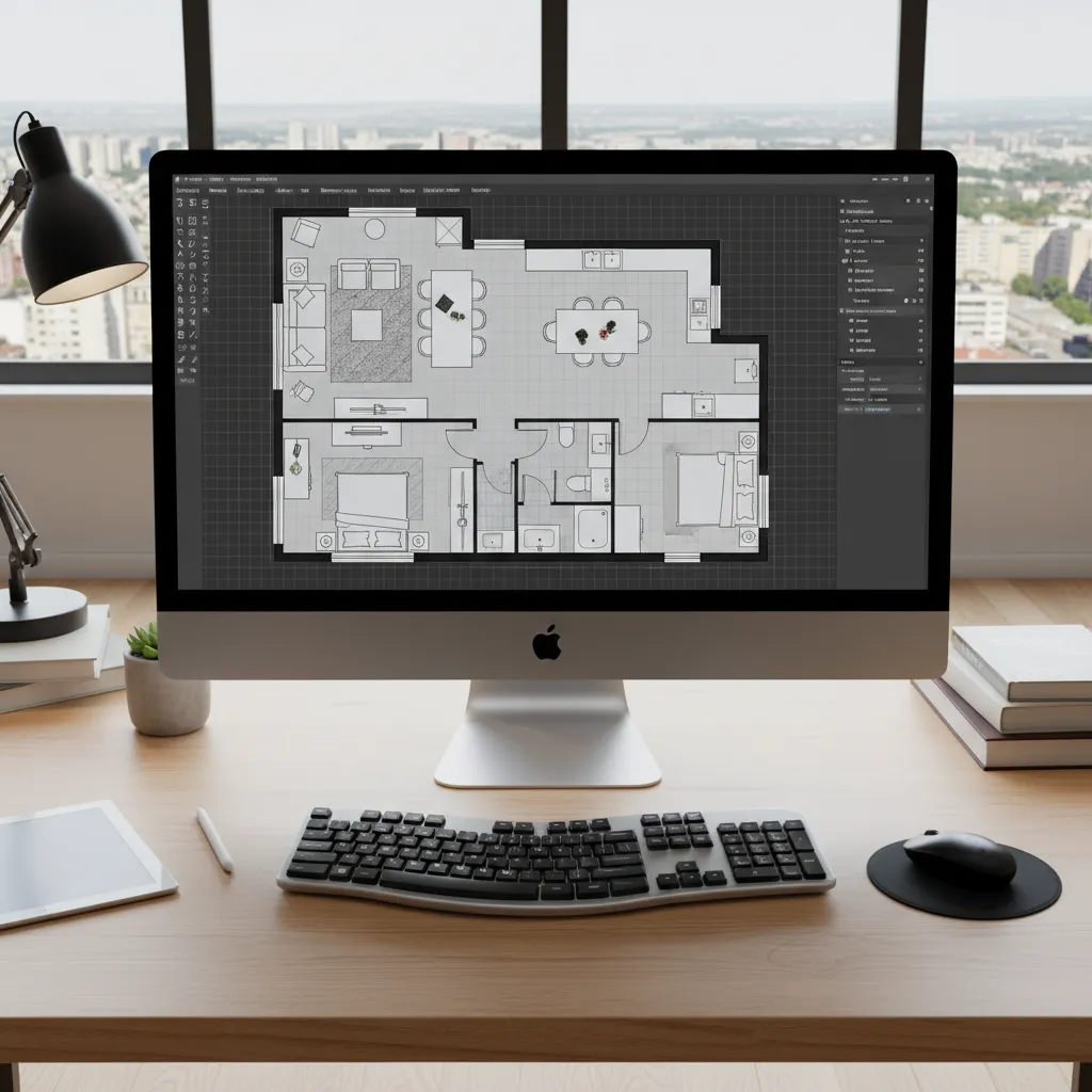 Plano digital de una vivienda creado con una aplicación de diseño