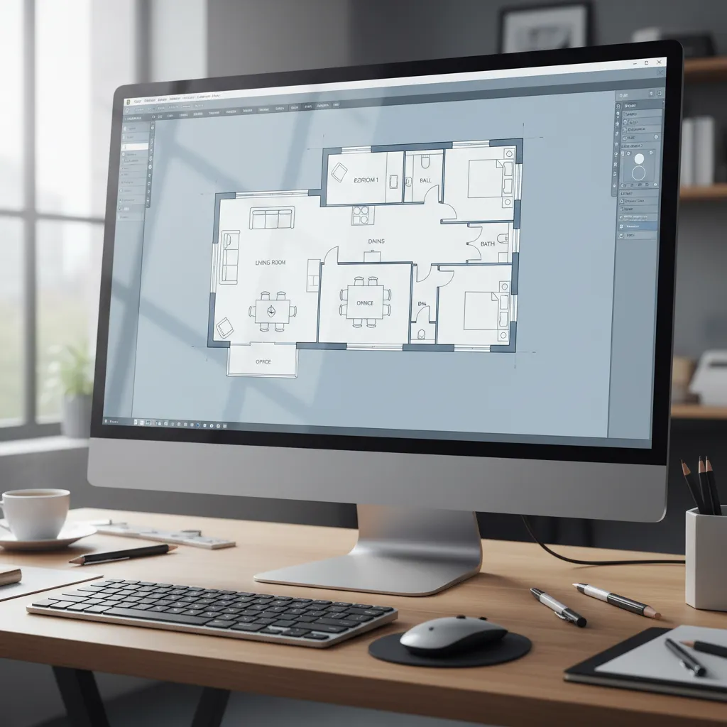 Plano de casa digital en vista 2D con habitaciones definidas