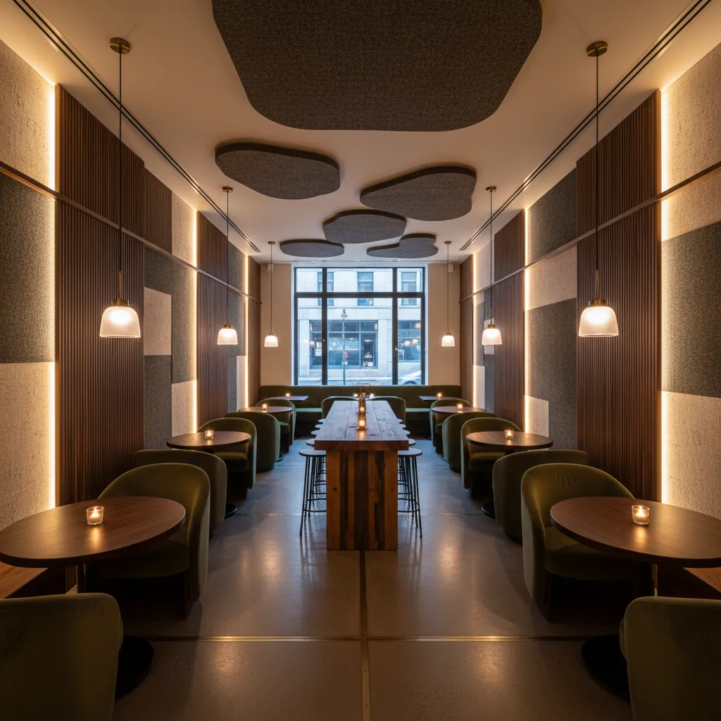 Interior de restaurante moderno con iluminación ambiental