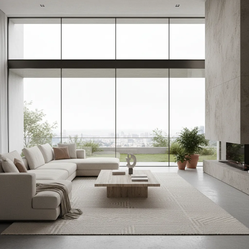 Visualización 3D de un salón moderno diseñado digitalmente