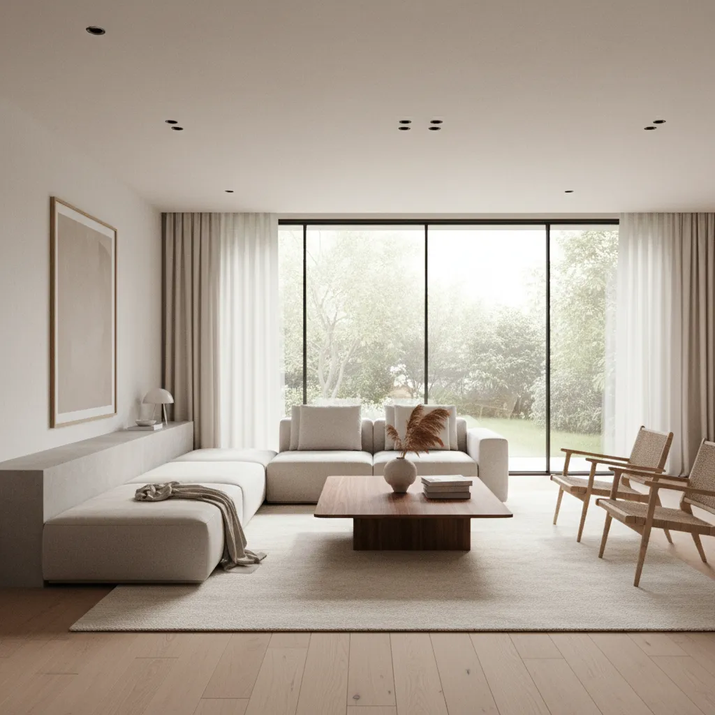 Visualización 3D de un salón moderno creado con software de diseño de interiores