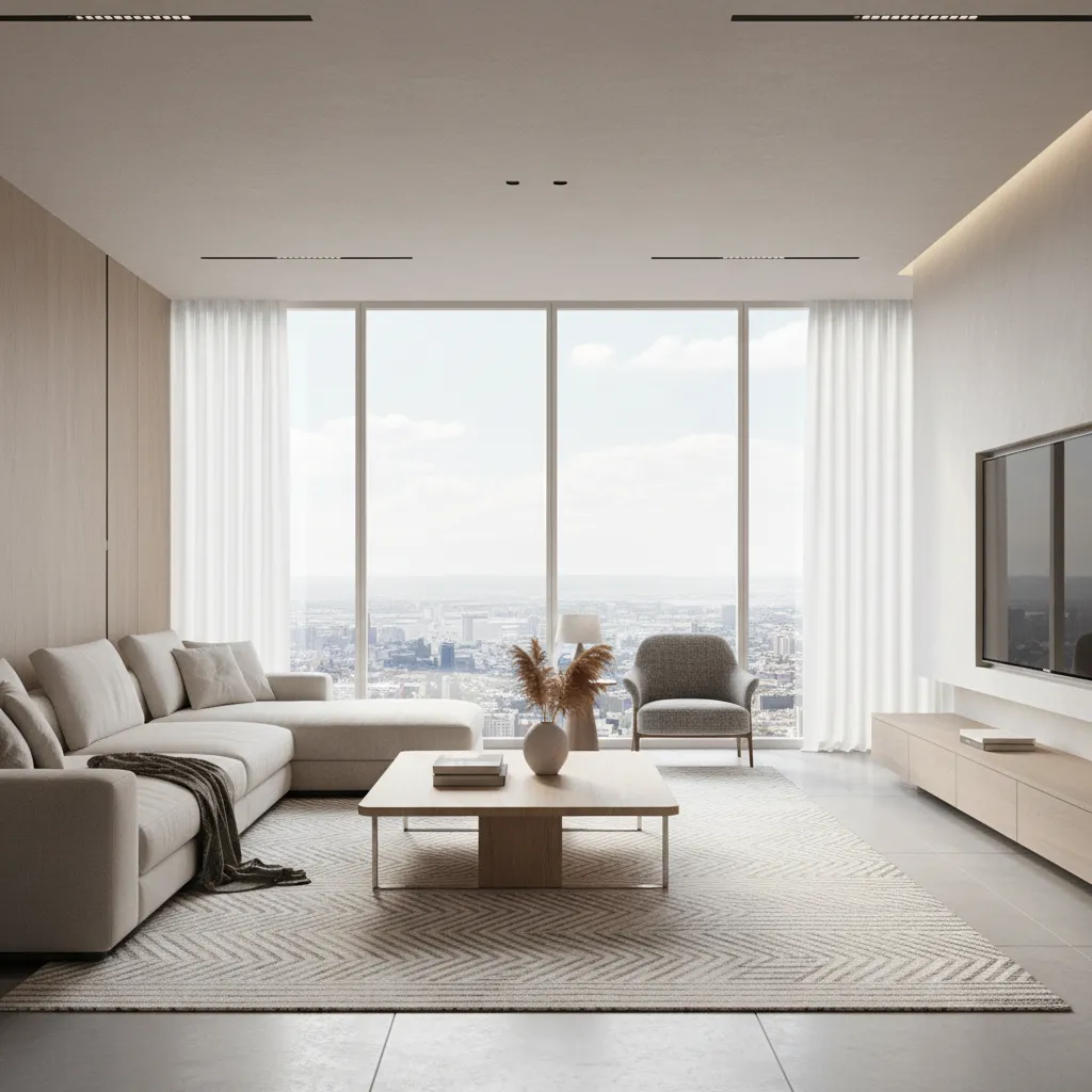 Render 3D realista de un salón moderno diseñado digitalmente