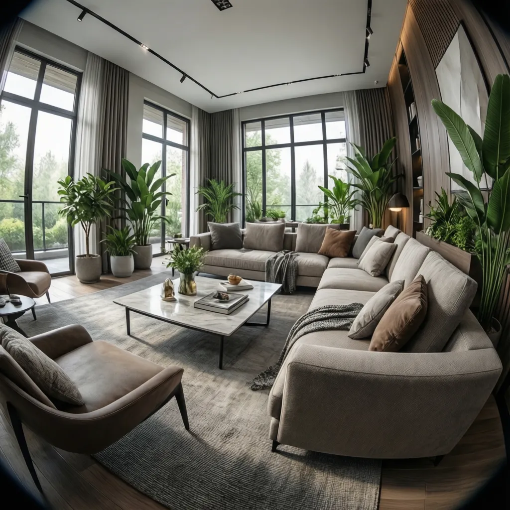 Modelo 3D de un salón moderno creado con software de diseño interior