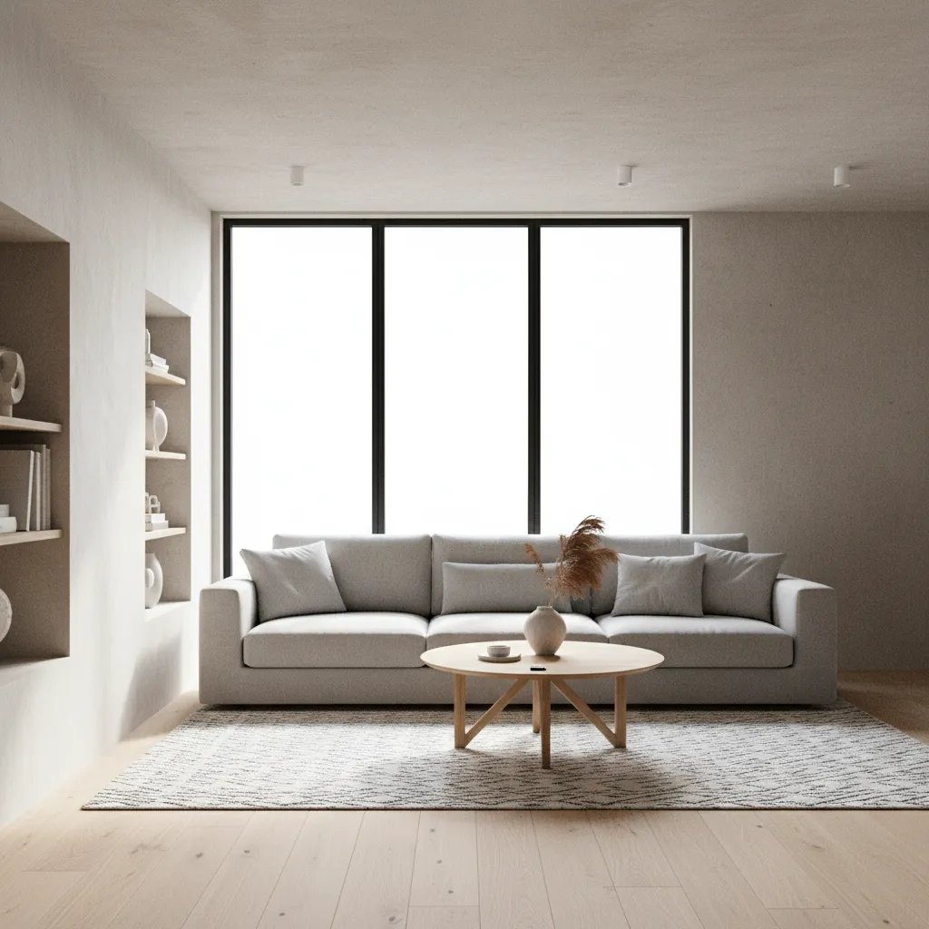 Visualización 3D de un salón moderno generado con software de diseño