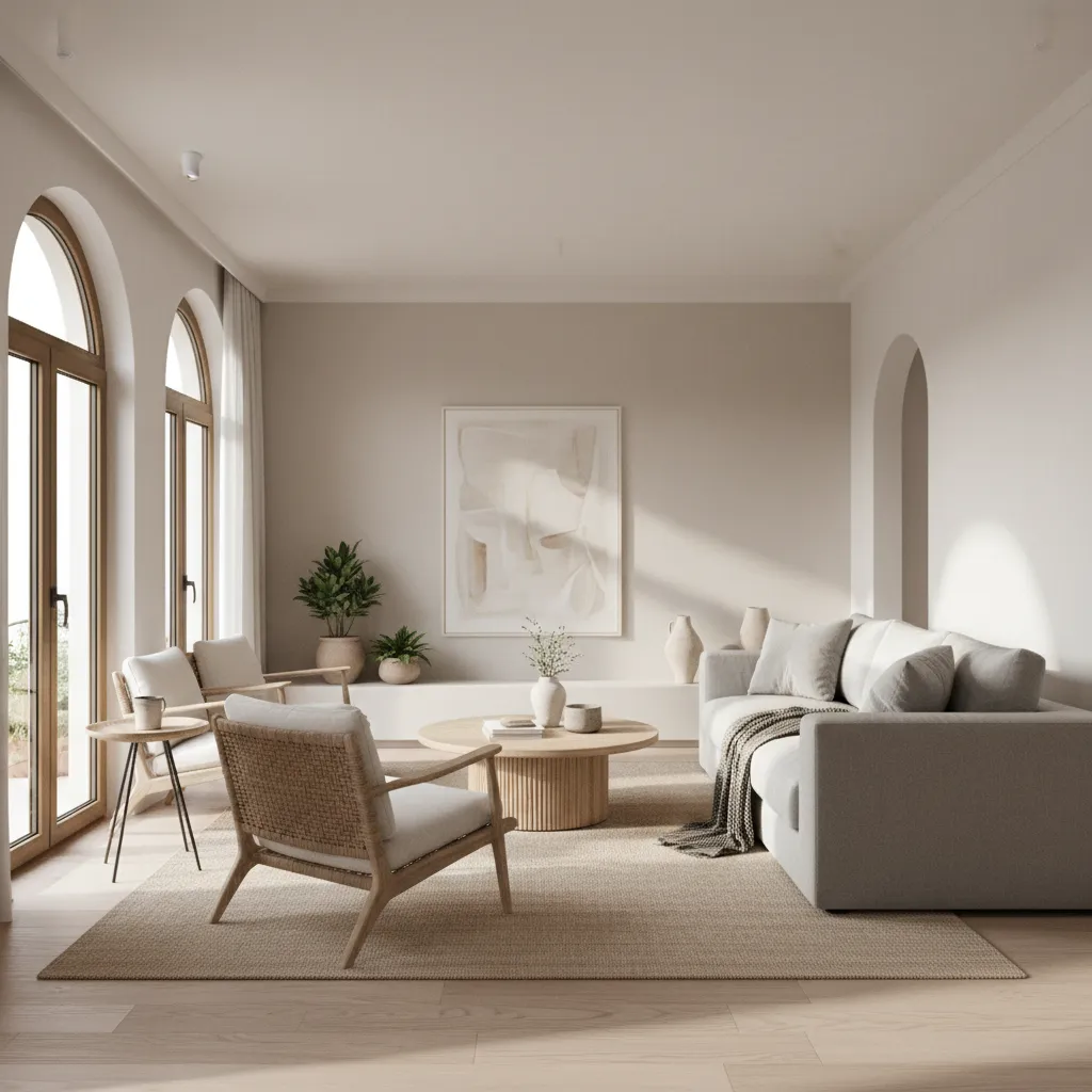 Diseño de salón en apartamento mediterráneo con distribución optimizada