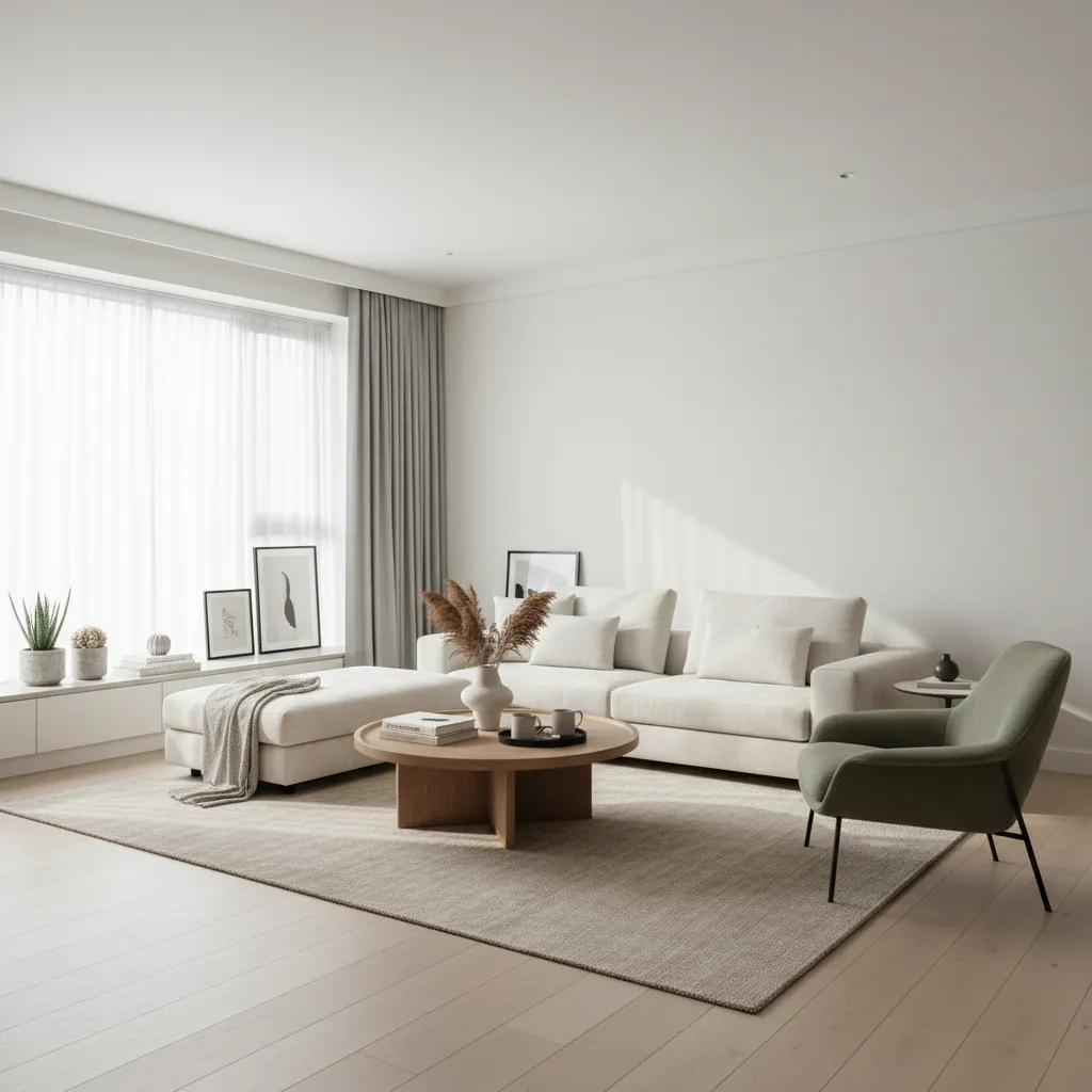 Salón moderno con distribución equilibrada de muebles y buena circulación
