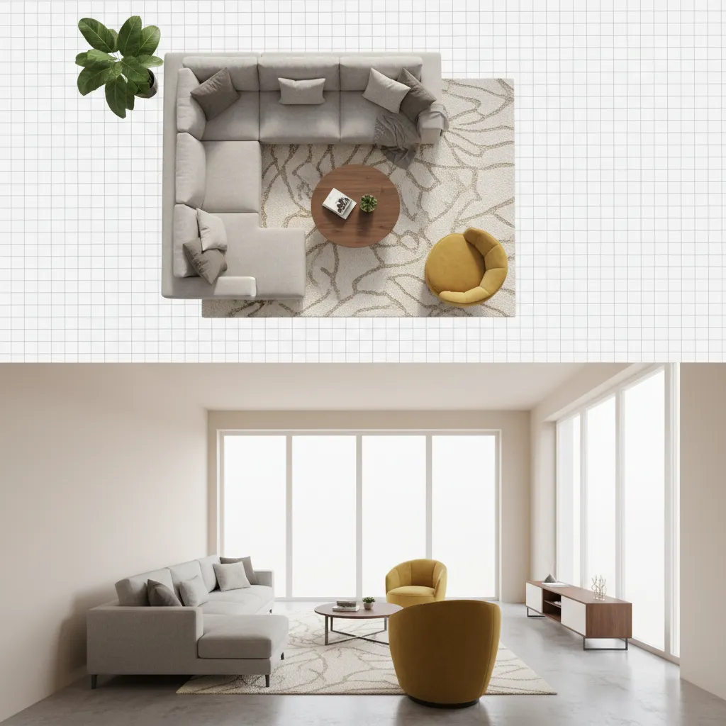 Diseño de salón mostrando distribución correcta de muebles