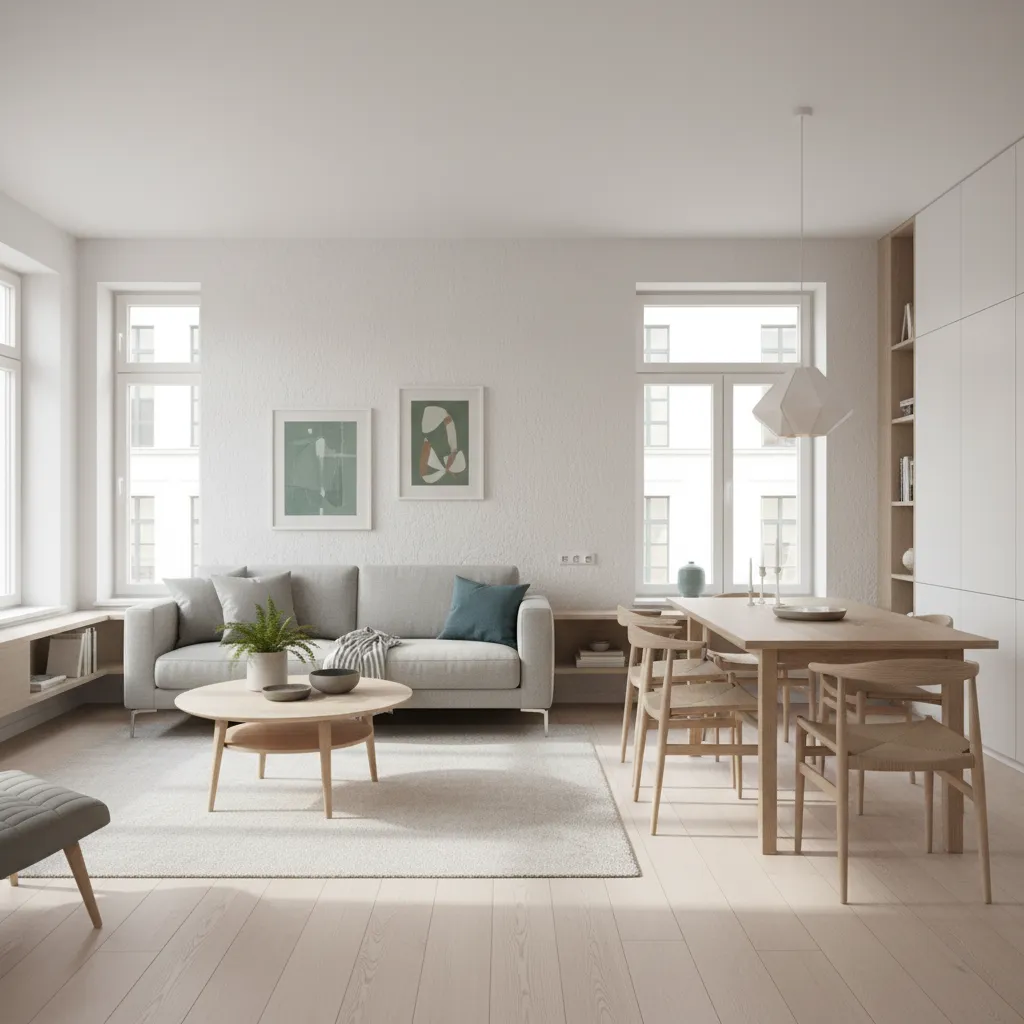 Salón bien distribuido con mobiliario moderno