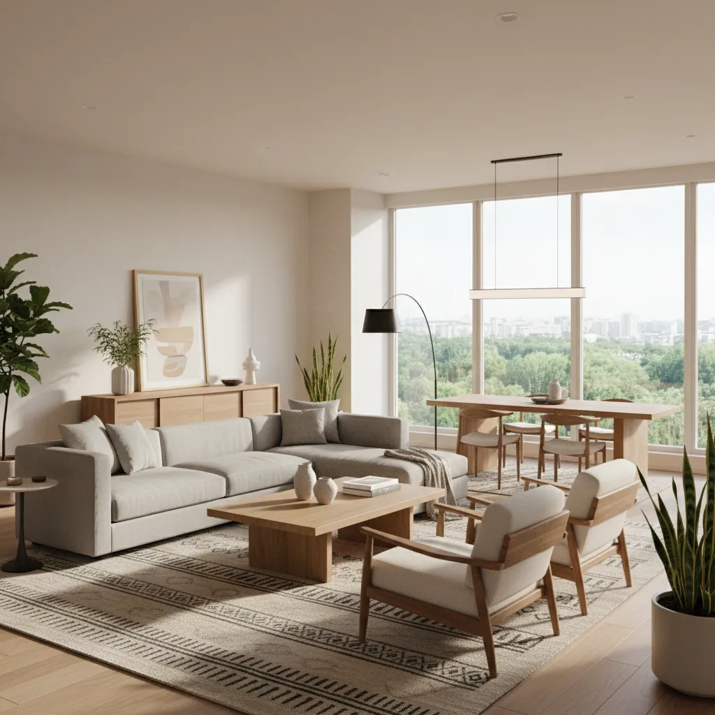 salón moderno bien distribuido con iluminación natural