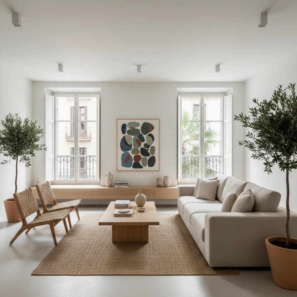 Salón moderno de apartamento en Barcelona con diseño contemporáneo
