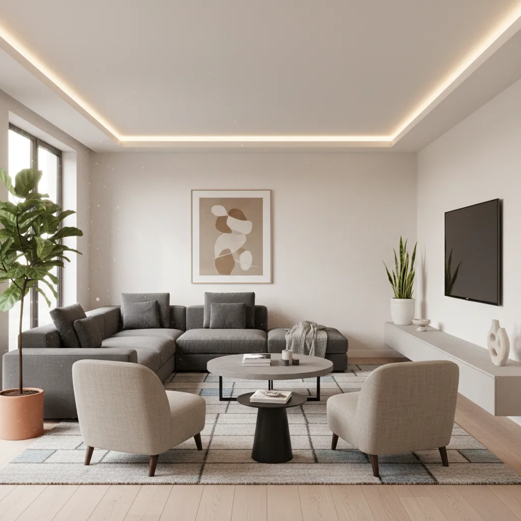 Sala moderna diseñada digitalmente en un simulador de interiores