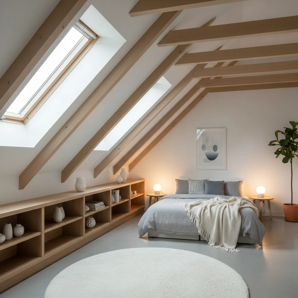 Dormitorio moderno aprovechando la inclinación de un tejado