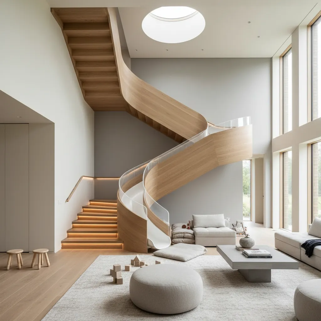 Diseño de tubo interior integrado cerca de una escalera moderna