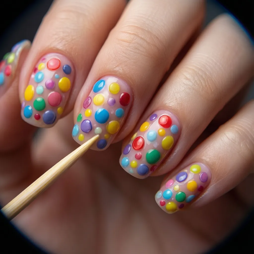 Creación de un diseño de puntos en uñas con un palillo