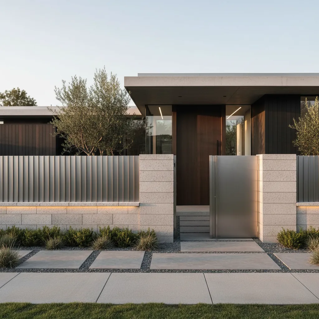 Diseño contemporáneo de valla con metal y hormigón