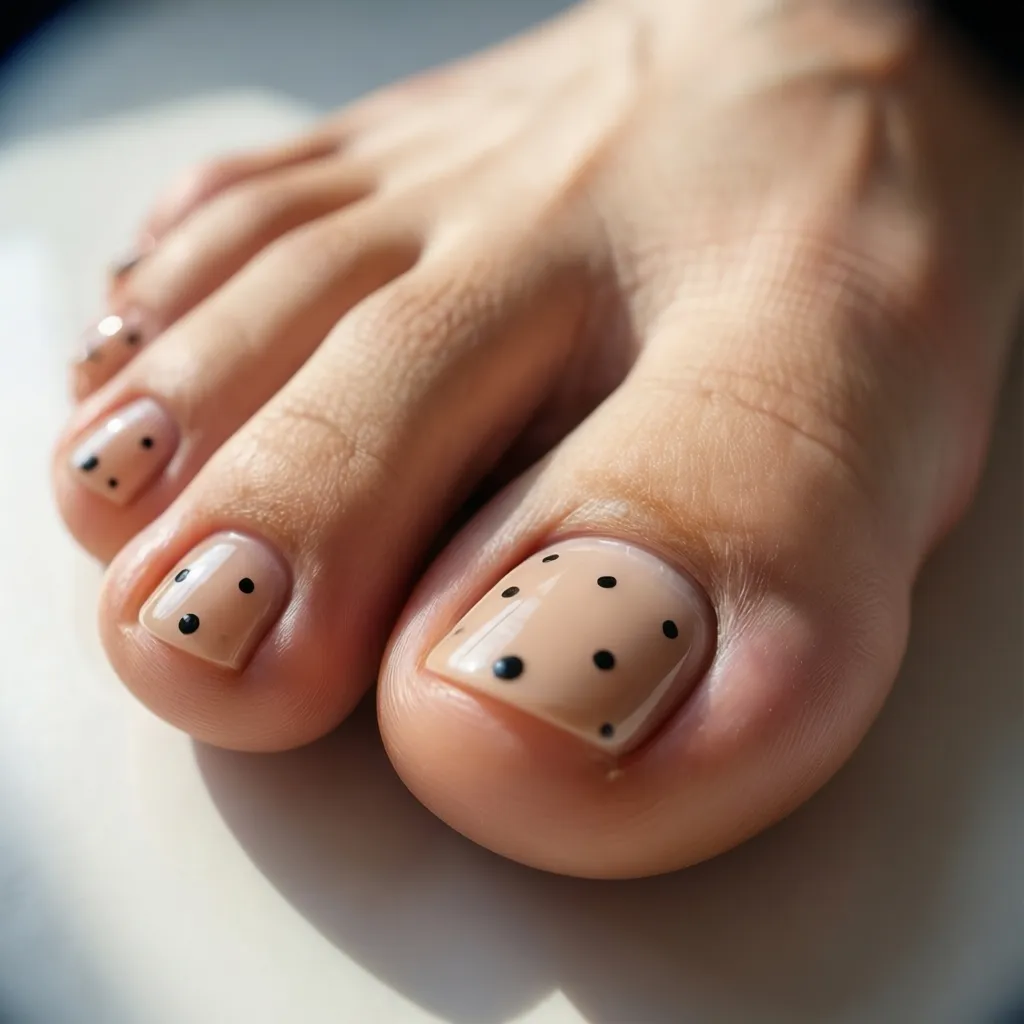 Diseño de uñas para pies con puntos minimalistas