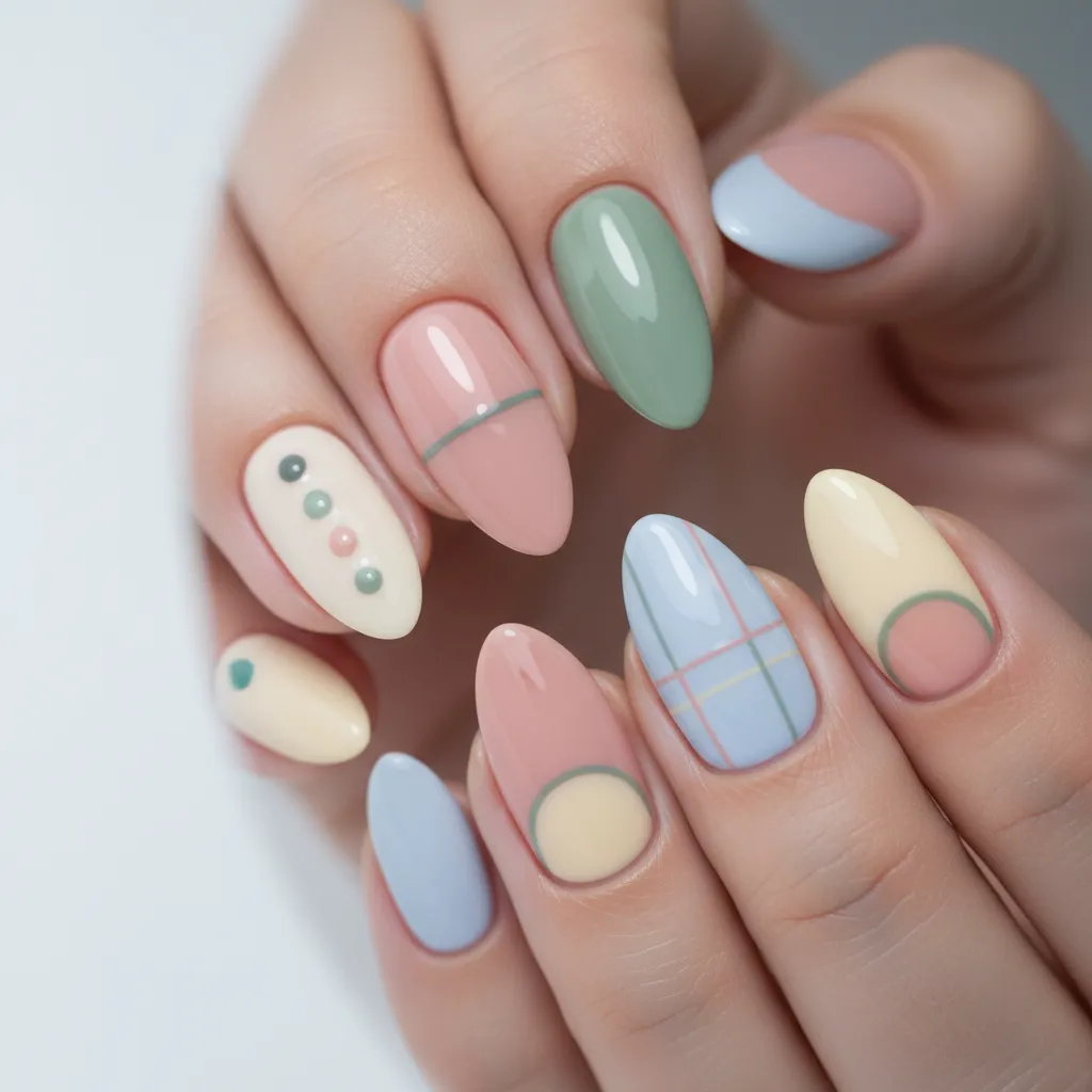 Ejemplos de diseños de uñas simples como puntos y líneas minimalistas