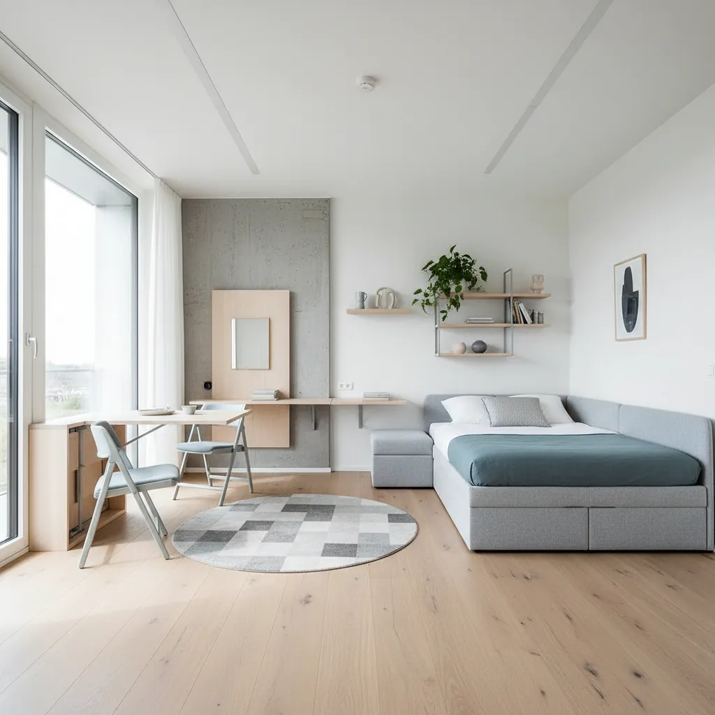 Interior de casa pequeña con diseño moderno y eficiente