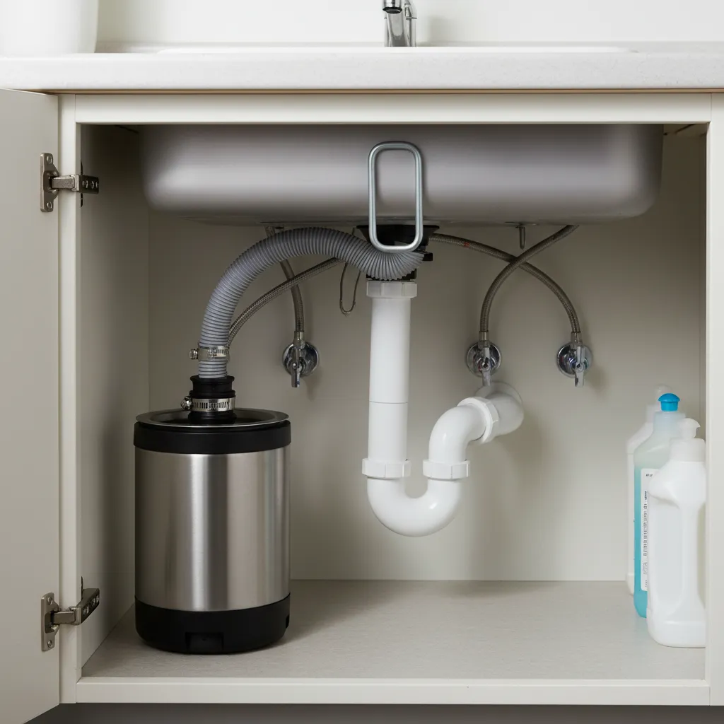 dishwasher drain hose high loop under kitchen island sink cabinet