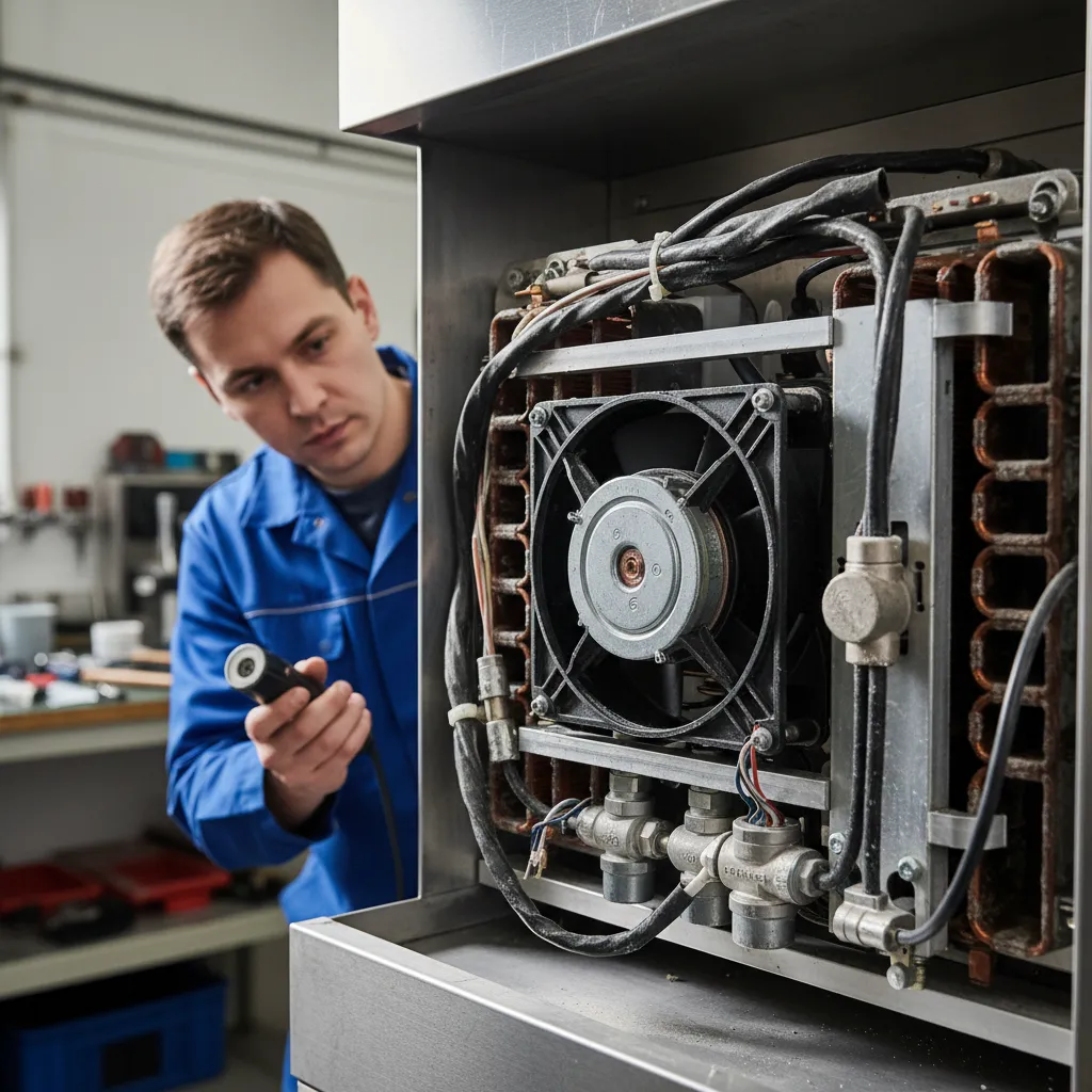Inspection of fan motor inside refrigerated display cabinet