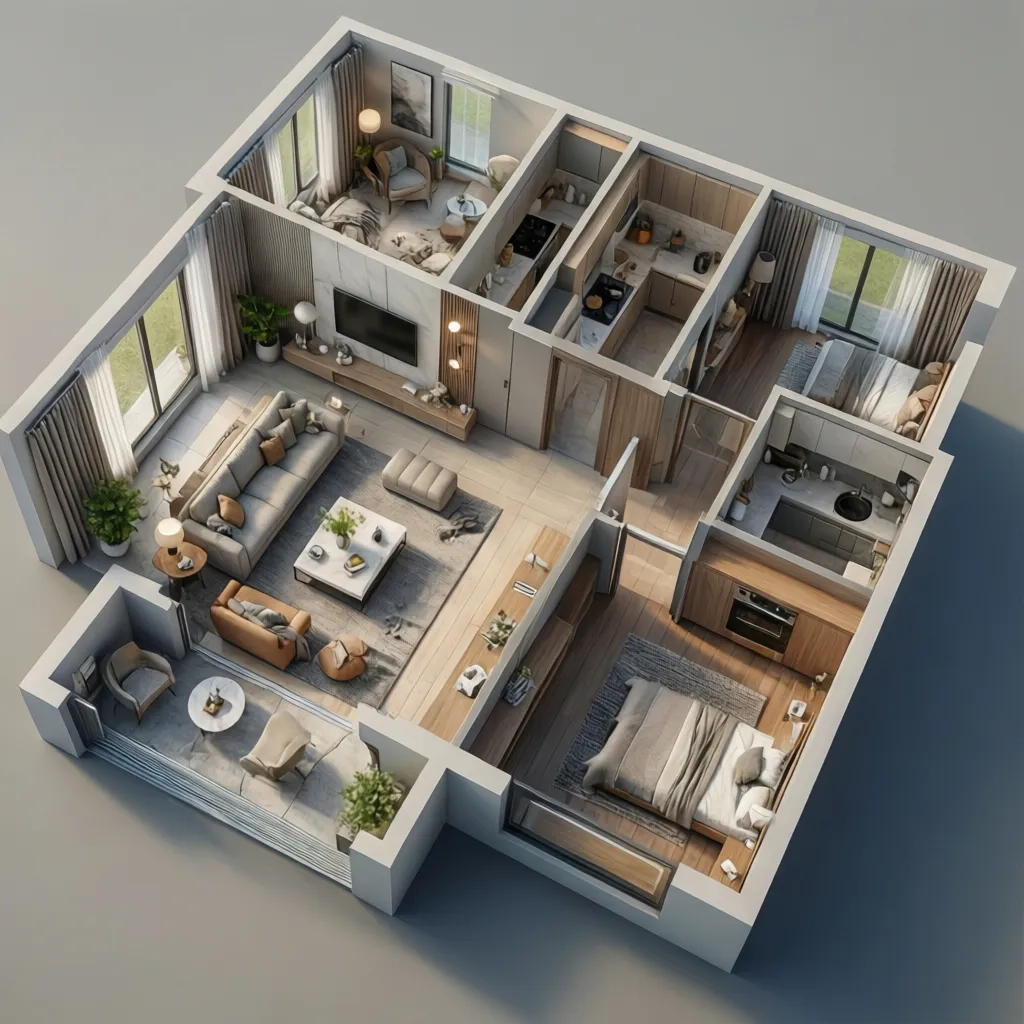 Visualización 3D de la distribución de una vivienda reformada
